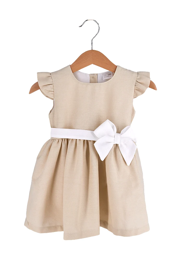 Vestido bebé linho com laço menina