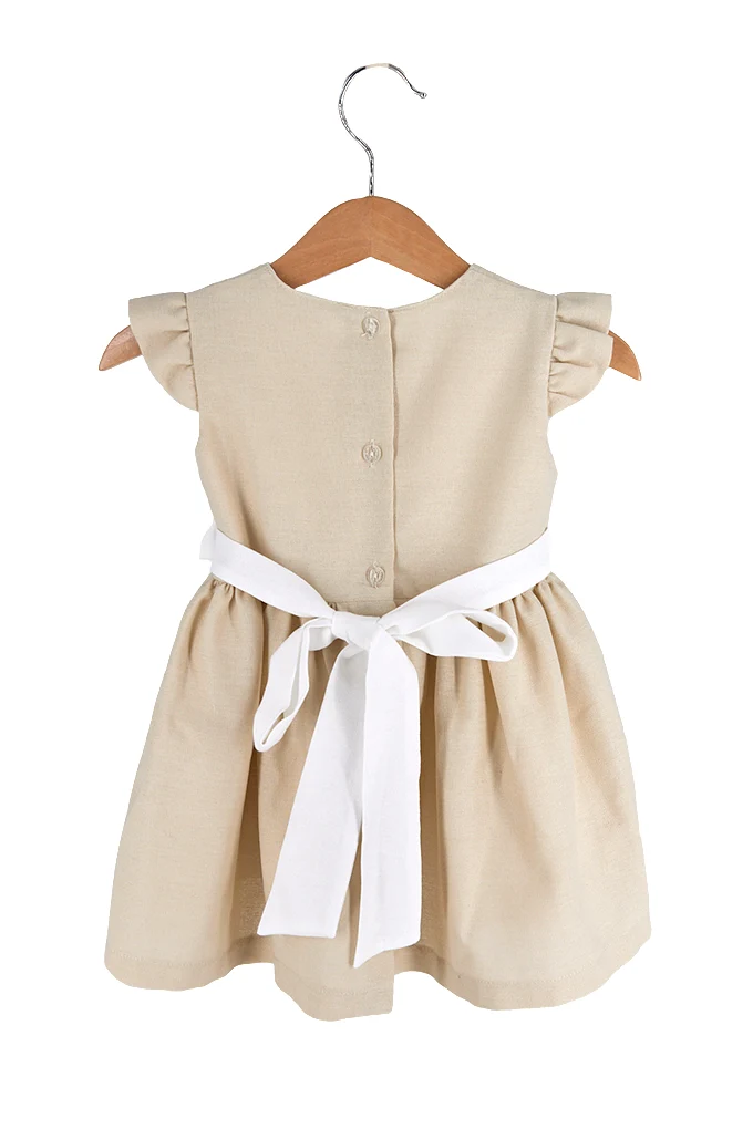 Vestido bebé linho com laço menina